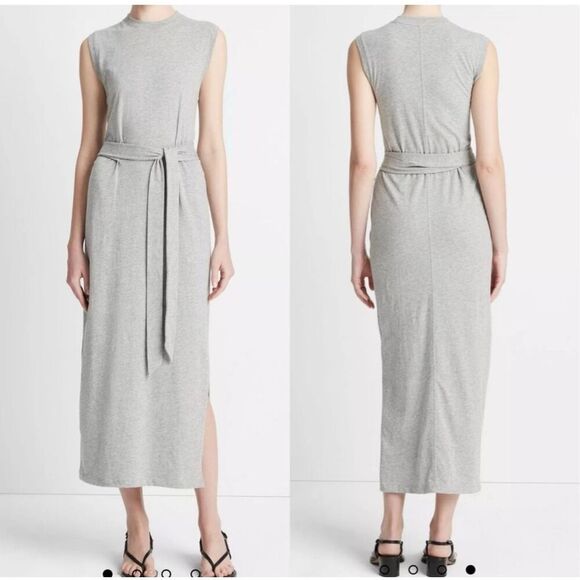 VINCE Cotton Sleeveless Wrap Midi Dress Heather Gray Size Medium EUC J318 - Picture 2 of 6